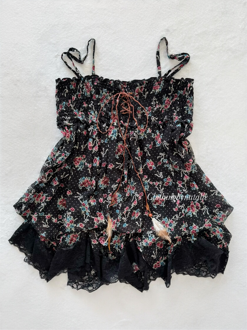 Floral Black Chiffon Babydoll Size S