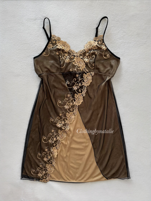 Black Yellow Nylon Slip Size S