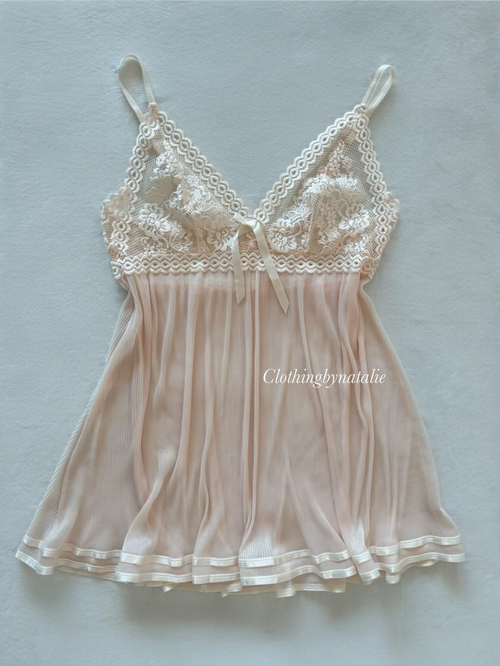 Nude Sheer Pleated Babydoll Size M