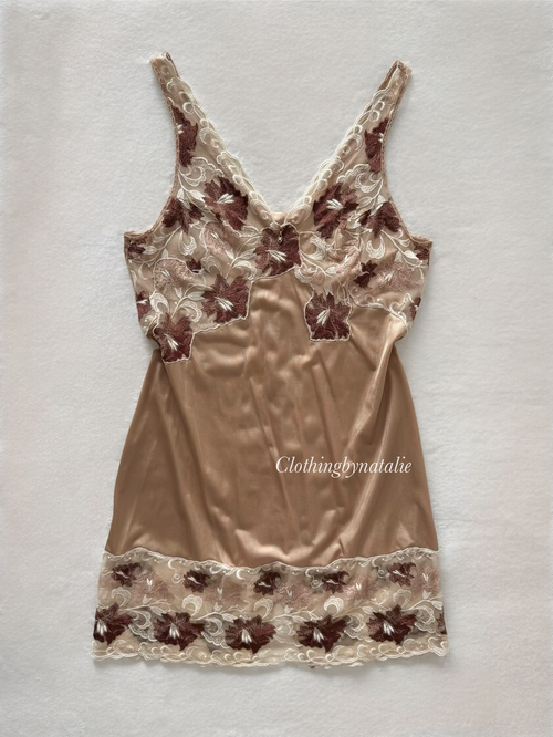 Brown Nylon Lace Nightgown Size S