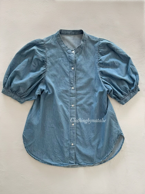 GU Denim Puff Sleeve Blouse size S