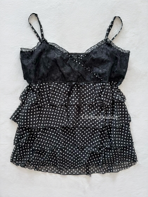 Black Poka Dot Chiffon Babydoll Size L