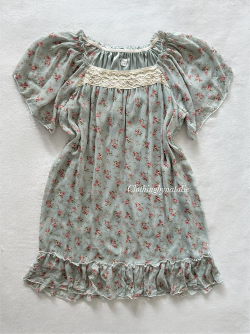 Blue Floral Chiffon Babydoll Size M