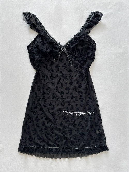 Black Burnt Velvet Slip Dress Size S