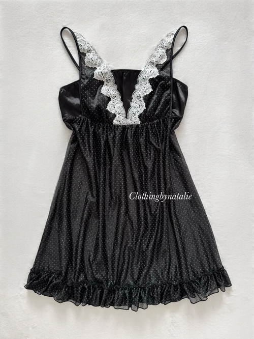 Black Poka Dot Nylon Slip Size M