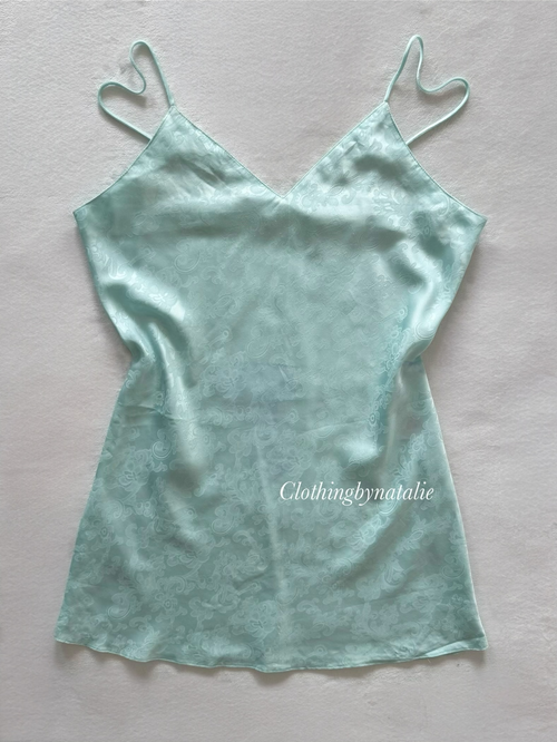 Aqua Blue Brocade Slip Size M