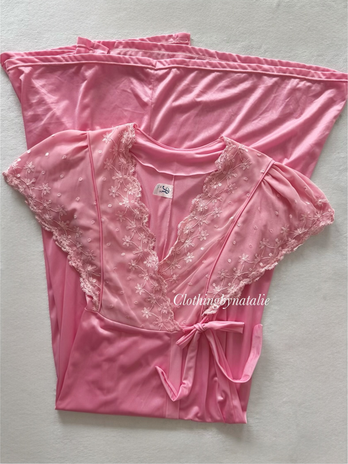 Romantic Pink Nylon Nightgown Size S/M