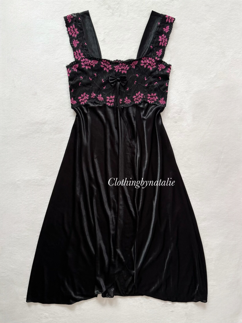 Black Nylon Lace Nightgown Size S