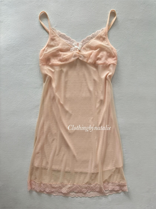 Blush Orange Mesh Lace Slip Size S
