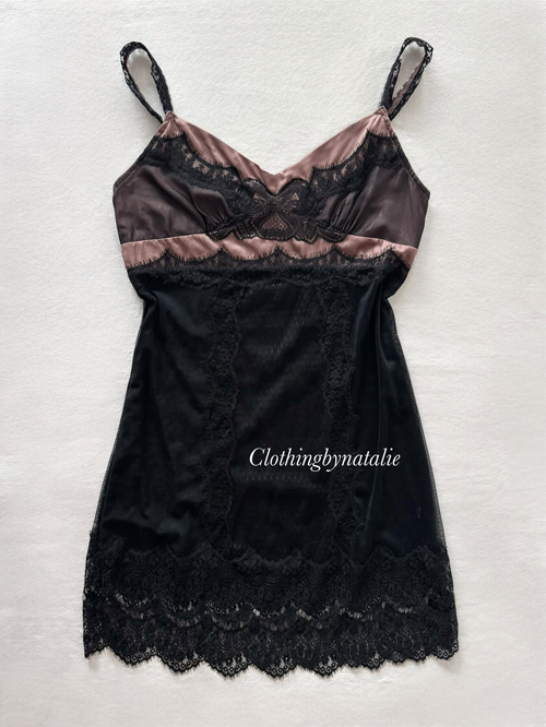 Black Purple Lace Slip Size S