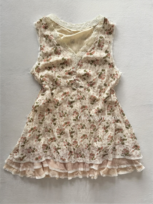 Y2K Floral Beige Chiffon Babydoll Size S
