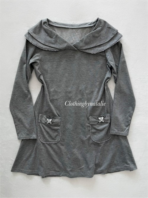 Grey Cotton Jersey Long Sleeve Dress Size S