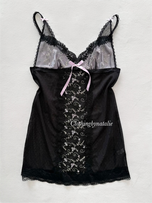 Embroidery Black Lace Slip Size S