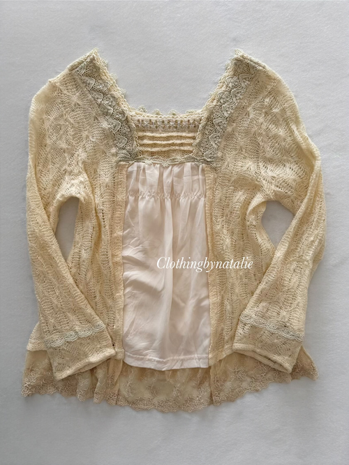 Yellow Knit Lace Blouse Size S