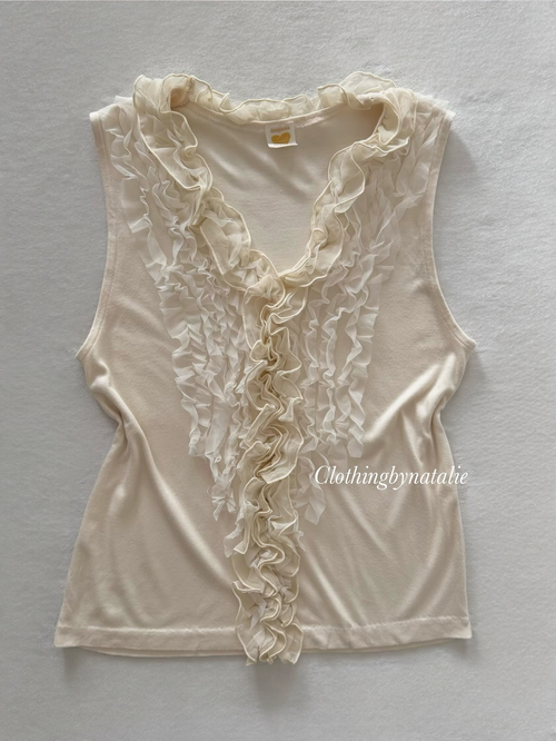 Cream Ruffle Jersey Tank Top Size S