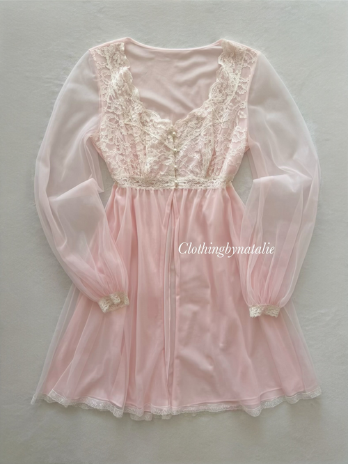 Olga Pink Nylon Robe Size S