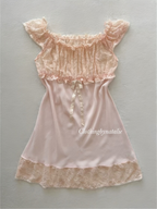 Fairy Pink Sheer Chiffon Lace Slip Size S