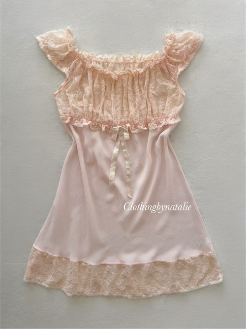 Fairy Pink Sheer Chiffon Lace Slip Size S