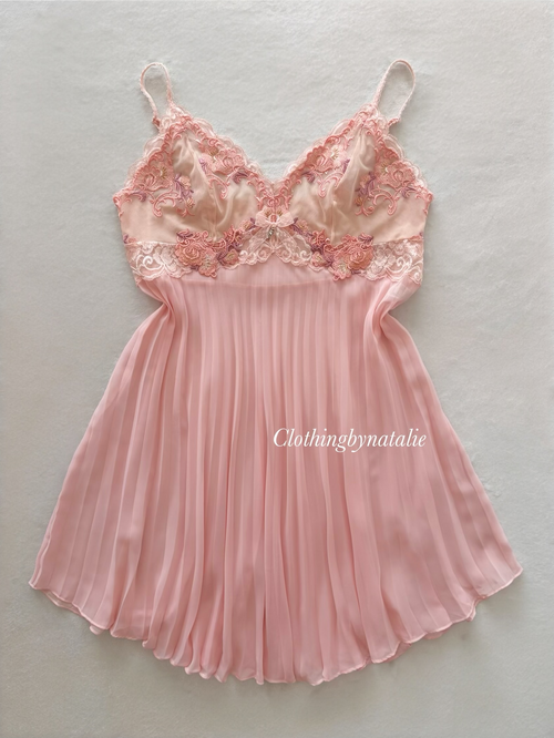 Venus Pink Pleated Chiffon Babydoll Size M