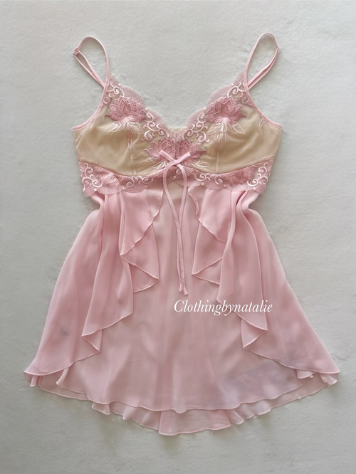 Butterfly Pink Chiffon Babydoll Size M