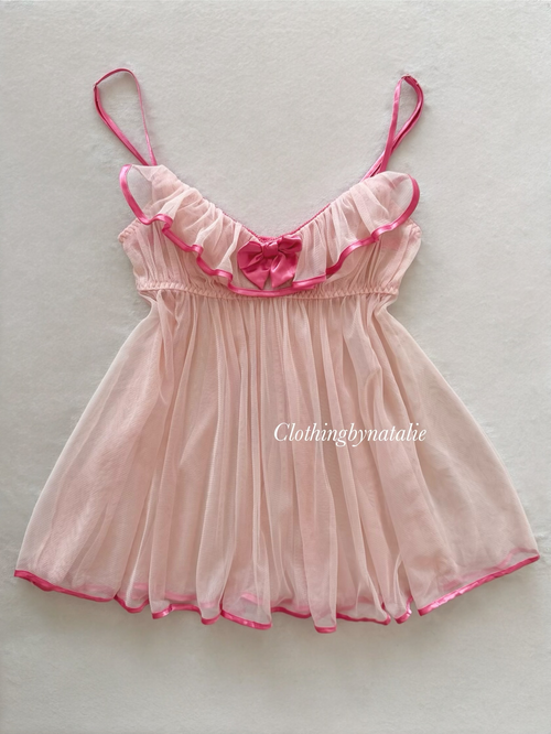 Romantic Pink Mesh Babydoll Size S