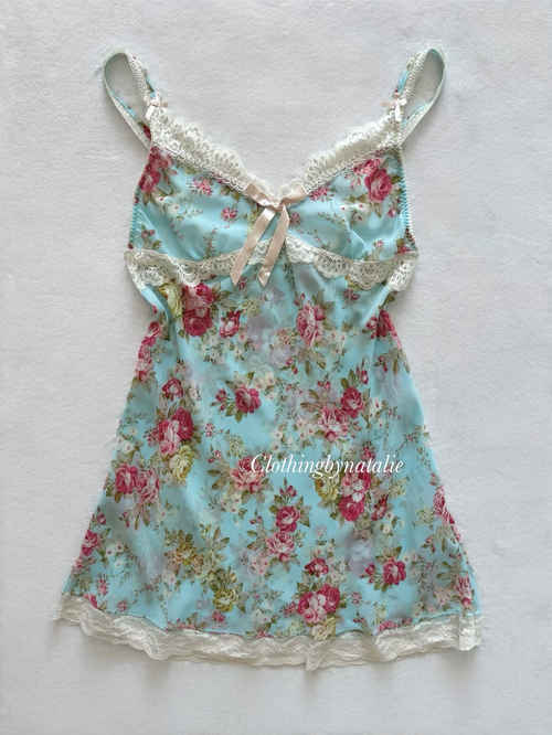 Floral Blue Chiffon Slip Size S