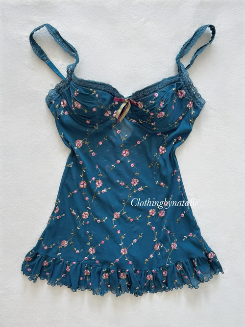 Embroidery Floral Blue Bustier Size M/80A/B