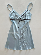 Etam Blue Satin Slip Dress Size S
