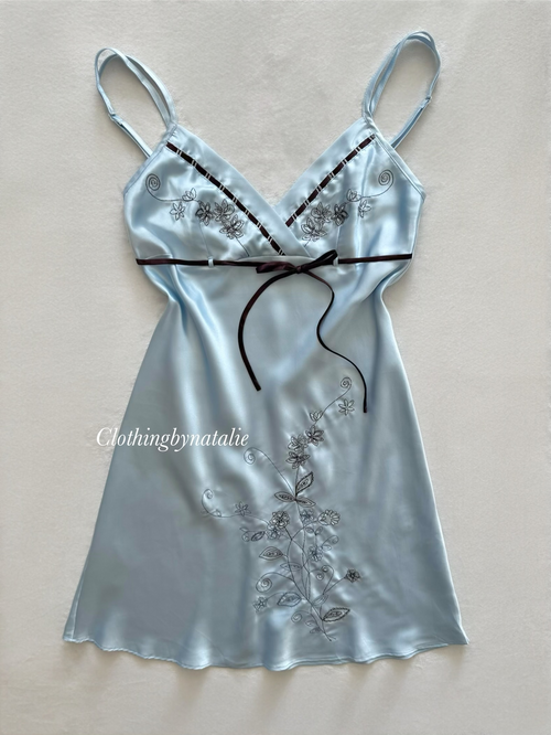 Etam Blue Satin Slip Dress Size S