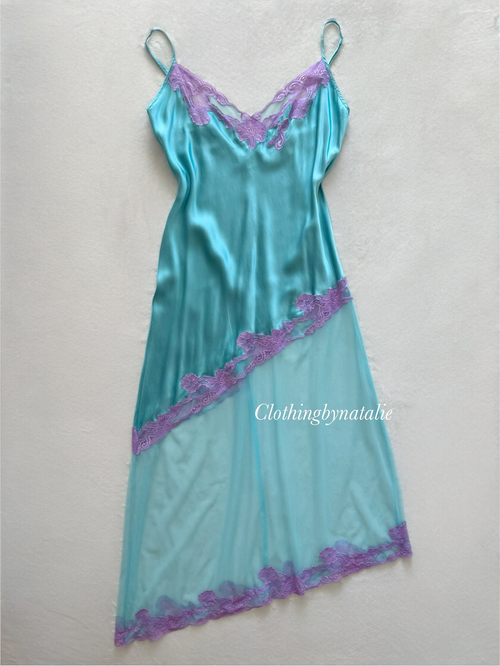Frederick’s of Hollywood Blue Silk Maxi Dress Size M