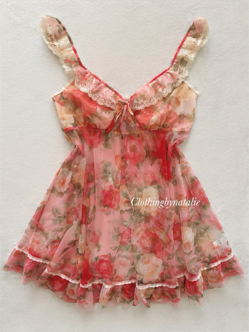 Sheer Floral Mesh Babydoll Size M