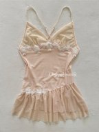 Nude Lace Nylon Slip Size S
