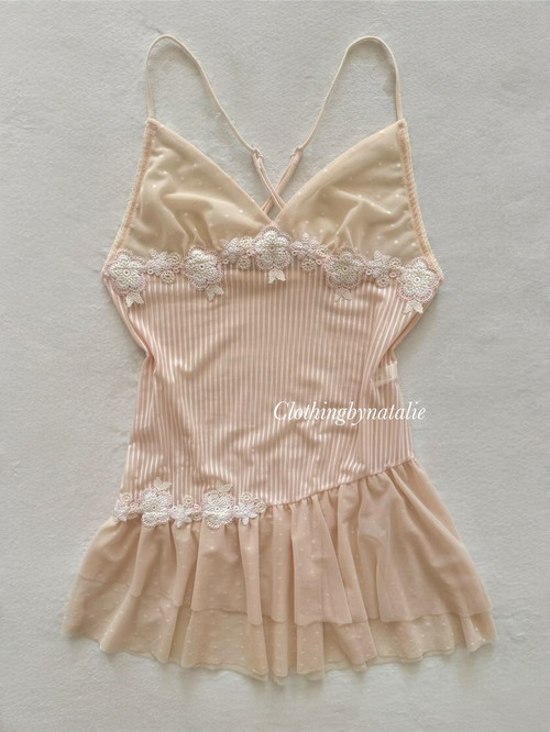 Nude Lace Nylon Slip Size S