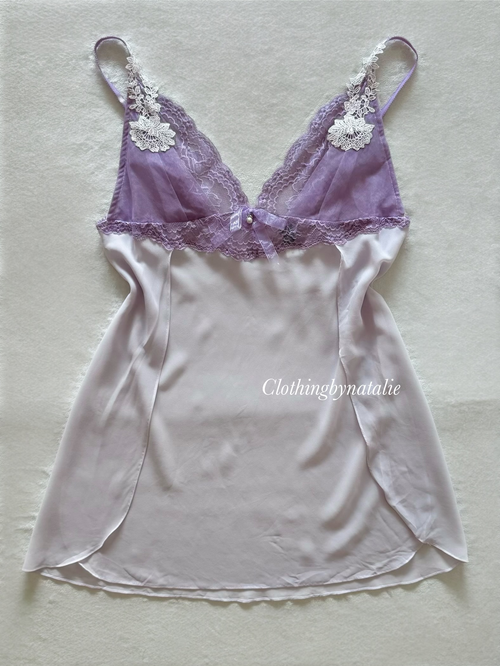 Romantic Lila Lace Chiffon Slip Dress Size S