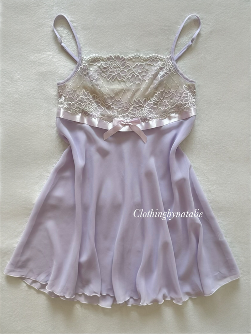 Sheer Purple Chiffon Lace Babydoll Size S