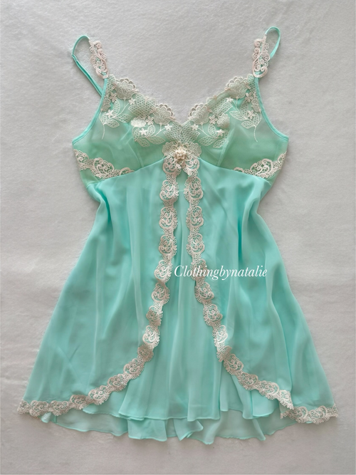 Teal Chiffon Lace Babydoll size M