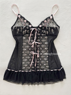 Embroidery Black Mesh Babydoll size M