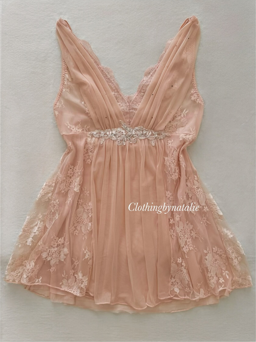 Peach Lace Mesh Mini Dress size S/M