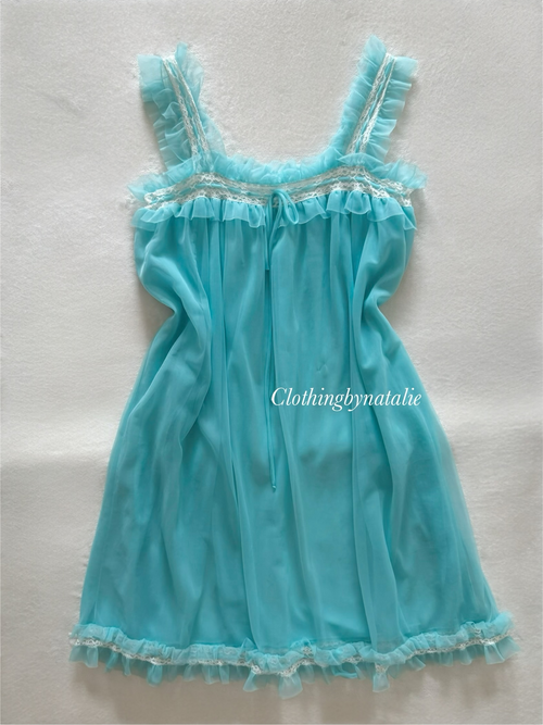 Ruffle Blue Nylon Nightgown size M