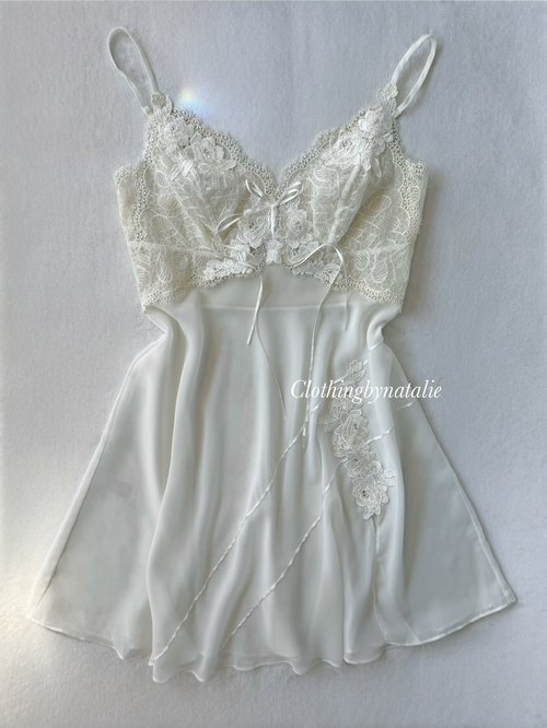 Butterfly Lace Chiffon White Slip Size S