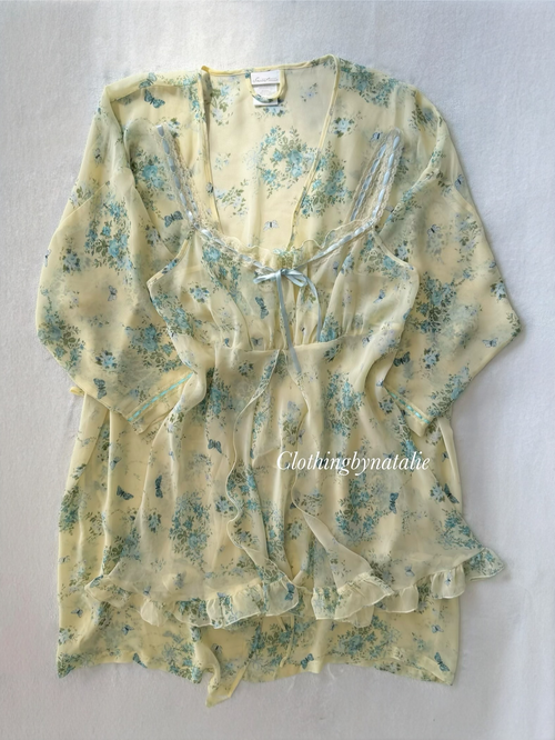 Vintage Yellow Sheer Chiffon Lounge Set size M