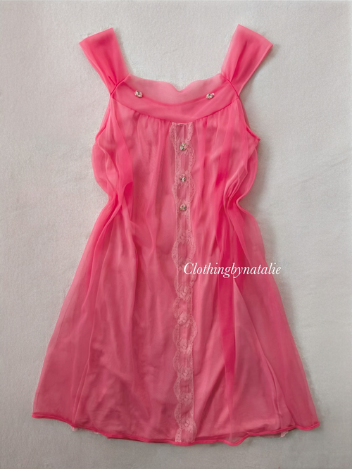 Vintage Pink Nylon Nightgown size S