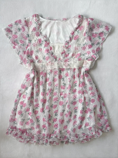 Pink Floral Chiffon Blouse size S/ small M