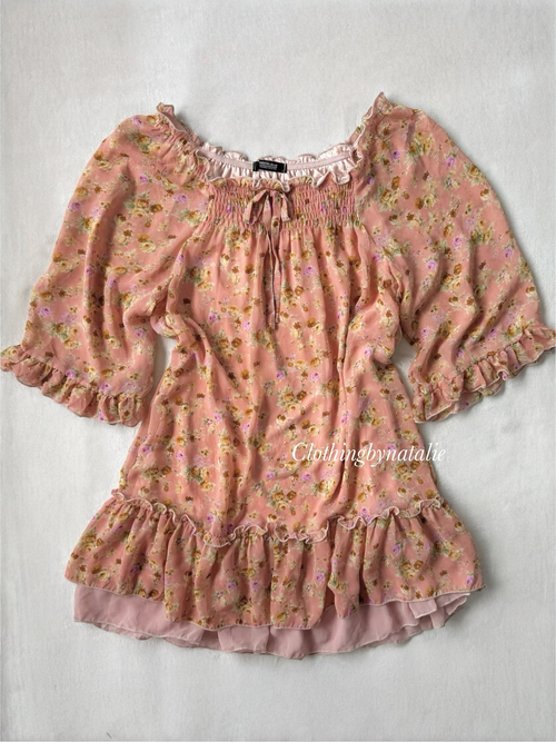 Orange Floral Chiffon Babydoll Dress size S/M