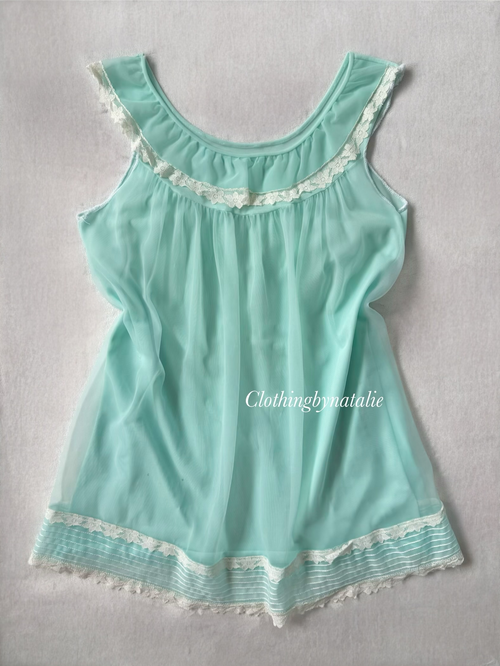 Vintage Teal Nylon Nightgown size M