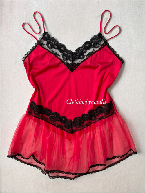 Black Red Nylon Mini Dress size M