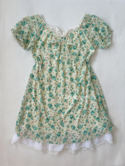 Green Floral Chiffon Babydoll Dress size S