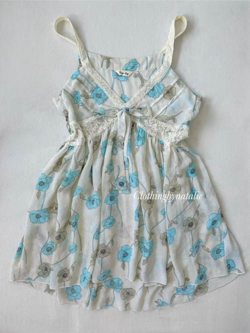 Blue Floral Chiffon Sheer Slip Size S