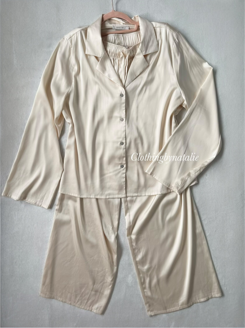 Cream Satin Pyjama Set Size M